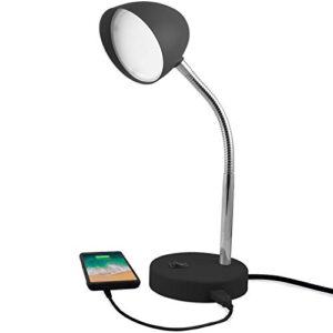 MaxLite LED Desk Lamp with USB Charging Port, Black Desk Lamp, Adjustable Neck, On/Off Switch, Modern Table Lamp for Reading, Work or School, Warm Gentle Light