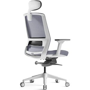 bestuhl j17 home office desk chair – ergonomic, high back, 3 lockable recline positions, 3-way armrest, adjustable seat depth & lumbar support, breathable mesh back (white and grey)