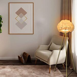 LEGELITE Feather Floor Lamp, Tripod Floor Lamp, Metal Light Body Nightstand Lamp with Feather Lampshade for Bedrooms/Living Room/Dining Room/Kitchen