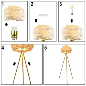 LEGELITE Feather Floor Lamp, Tripod Floor Lamp, Metal Light Body Nightstand Lamp with Feather Lampshade for Bedrooms/Living Room/Dining Room/Kitchen