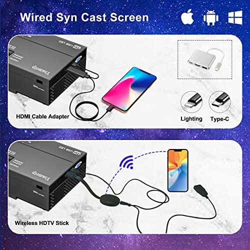 Mini Projector, 1080P Full HD 160” Screen Supported Video Projector, 9000Lux Home Theater Movie Projector Compatible w/Android/iPhone TV Stick HDMI VGA USB AV TF PC Laptop