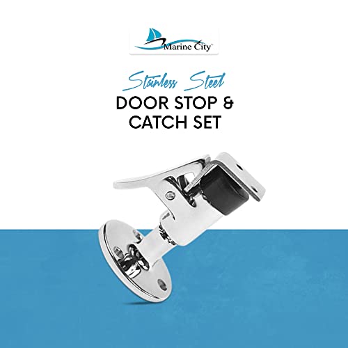 MARINE CITY 316 Grade Stainless Steel Door Stopper Catch Set Gloss Finish Strong Modern Stopper Soft Stop and Catch Anti-Collision Holder for Marine Doors – Boats – Yachts – Ships (1 Pcs)