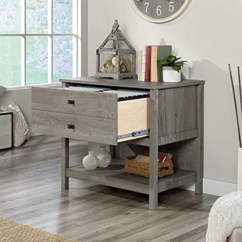 Sauder Cottage Road L-Desk, L: 65.12" x W: 58.66" x H: 29.76", Mystic Oak Finish & Cottage Road Lateral File, L: 32.44" x W: 21.81" x H: 29.76", Mystic Oak Finish