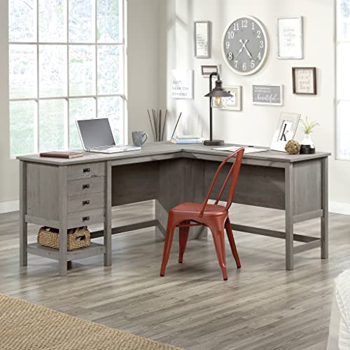 Sauder Cottage Road L-Desk, L: 65.12" x W: 58.66" x H: 29.76", Mystic Oak Finish & Cottage Road Lateral File, L: 32.44" x W: 21.81" x H: 29.76", Mystic Oak Finish