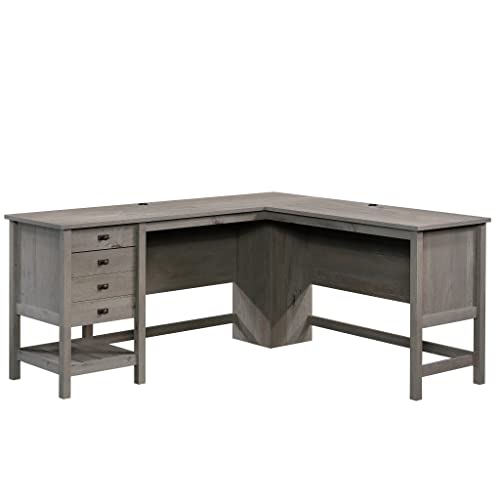 Sauder Cottage Road L-Desk, L: 65.12" x W: 58.66" x H: 29.76", Mystic Oak Finish & Cottage Road Lateral File, L: 32.44" x W: 21.81" x H: 29.76", Mystic Oak Finish