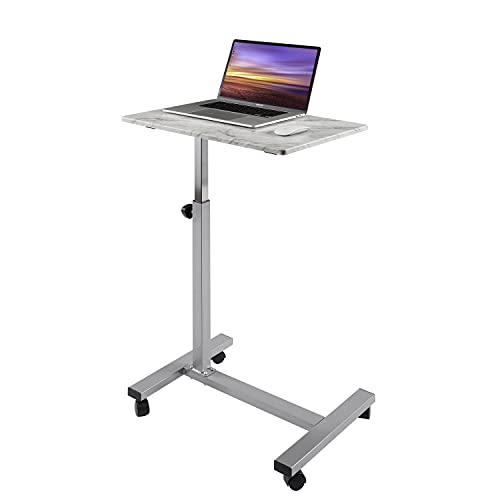 Seville Classics Airlift Height Adjustable Mobile Rolling Laptop Cart Computer Workstation Desk Table for Home, Office, Classroom, Hospital, w/Wheels, Overbed Sit Stand (24"), Faux Marble