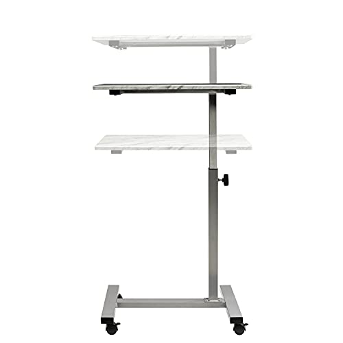 Seville Classics Airlift Height Adjustable Mobile Rolling Laptop Cart Computer Workstation Desk Table for Home, Office, Classroom, Hospital, w/Wheels, Overbed Sit Stand (24"), Faux Marble