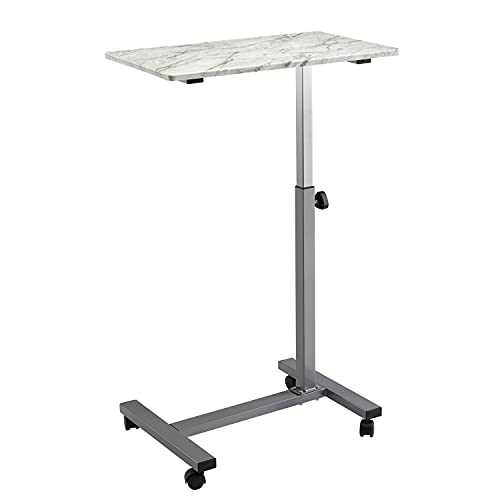 Seville Classics Airlift Height Adjustable Mobile Rolling Laptop Cart Computer Workstation Desk Table for Home, Office, Classroom, Hospital, w/Wheels, Overbed Sit Stand (24"), Faux Marble