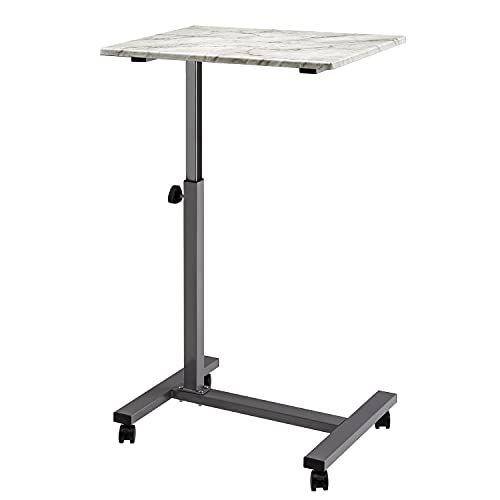 Seville Classics Airlift Height Adjustable Mobile Rolling Laptop Cart Computer Workstation Desk Table for Home, Office, Classroom, Hospital, w/Wheels, Overbed Sit Stand (24"), Faux Marble