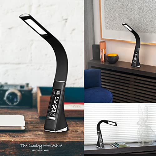 Yuphy Desk Lamp with Clock, Office Desk Gift Ideas, Compact Desk lamp for Dorm and Home Office, Touch Table Lamp with Flexible Gooseneck and Versatile Smart Display-Black