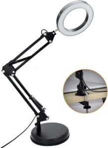 dllt dimmable swing arm desk lamp with clamp, 68 led flexible architect work lamp, 3 colors 10 brightness, adjustable desk lamp, multi-joint table lamp for study, office, computer, art, work lighting