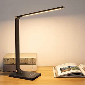 meikee 6w led desk lamp, eye-caring dimmable usb charging table lamp, 5 lighting models, 8 brightness levels, touch control, 30/60mins auto timer desk light for working, reading, office(no plug)