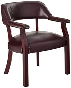 office star padded vinyl seat and back traditional guest chair with nailhead accents and mahogany finish wood frame, jamestown