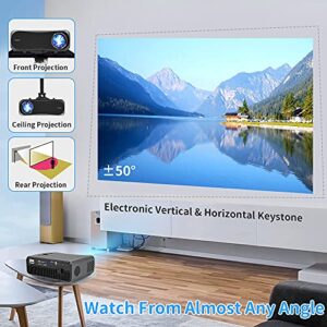 Smart Android Bluetooth Projector, Wireless 5G WiFi Mirroring Native 1080P Projector Home Theater, 200" Outdoor Projector Support 4K Gaming Movie Digital Zoom 4D Keystone for HDMI USB DVD TV Stick PC