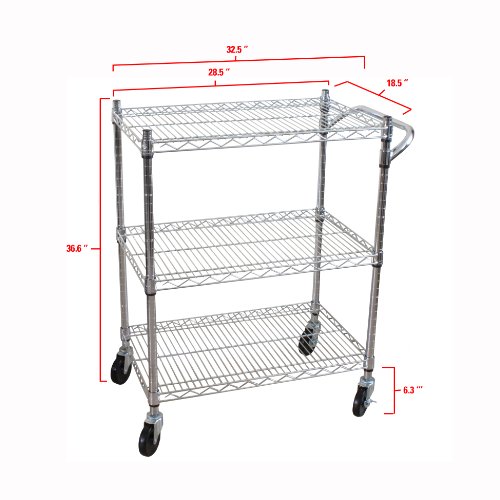 Oceanstar 3-Tier Heavy Duty All-Purpose Utility Cart, Chrome