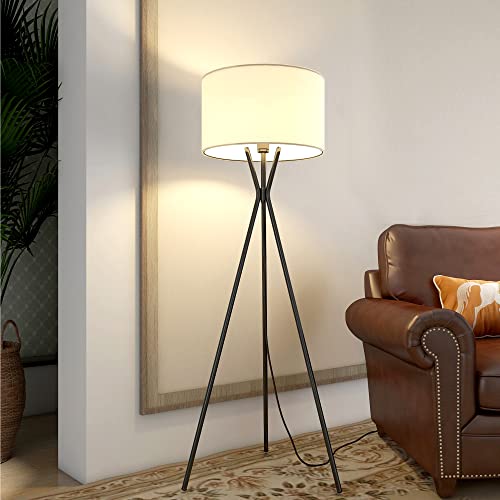 Pia Ricco Tripod Floor Lamp for Living Room, Mid Century Standing Lamp with 3 Lags, Modern Tall Standing Floor Lamp for Bedroom, Flaxen Lamp Shade, E26 Base, Foot Switch