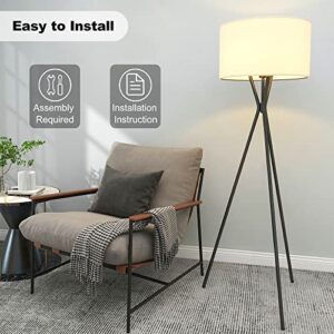 Pia Ricco Tripod Floor Lamp for Living Room, Mid Century Standing Lamp with 3 Lags, Modern Tall Standing Floor Lamp for Bedroom, Flaxen Lamp Shade, E26 Base, Foot Switch