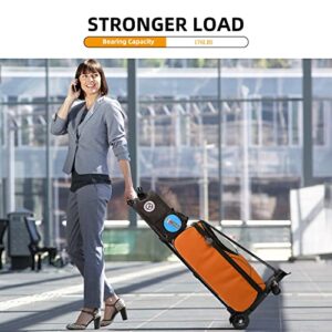 Folding Hand Truck Trolley 80Kg/176Lbs Heavy Duty Luggage Utility Cart with Rotate 4 Wheels Warning Sign Telescoping Handle Portable Fold Up Dolly Bungee Cord for Moving Shopping Travel(Black Pro)