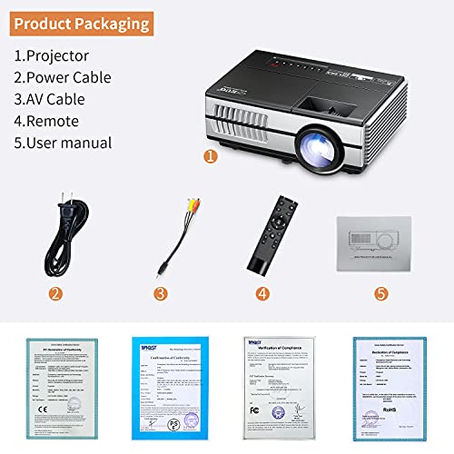 Portable LCD LED Projector Support HD 1080P Mini Home Video Projectors 2800 Lumen Multimedia HDMI Audio USB,Compatible with TV Stick DVD Laptop PC Xbox 360 Wii Playstation, Built-in Speakers