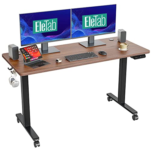 EleTab Standing Desk, 63 x 24 Inch Electric Stand up Height Adjustable Home Office Table, Sit Stand Desk with Splice Board, Black Frame & Espresso Desktop