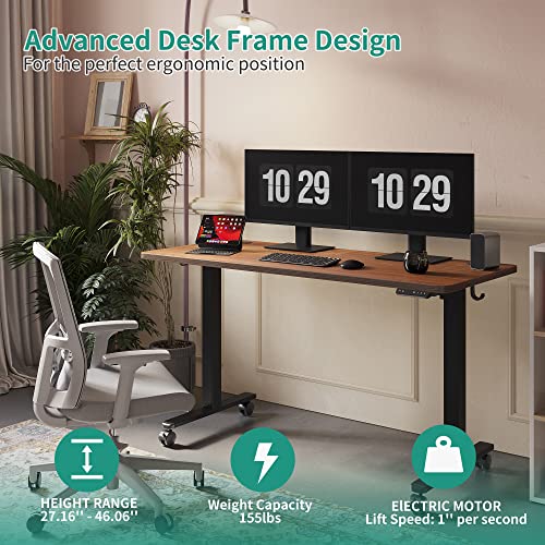 EleTab Standing Desk, 63 x 24 Inch Electric Stand up Height Adjustable Home Office Table, Sit Stand Desk with Splice Board, Black Frame & Espresso Desktop