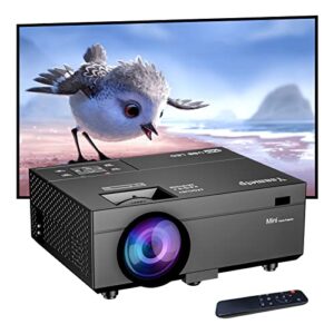 mini projector, 1080p full hd 170” screen supported video projector, 8000lux home theater movie projector compatible w/android/iphone tv stick hdmi vga usb av tf pc laptop