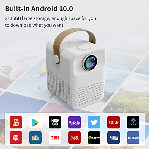 Mini Portable Projector with 5G WiFi & Bluetooth, Android 10.0 OS Home Video Projector 1080P Supported 150” Display & Zoom 5000 LED Lumen Outdoor Movie Compatible with Tablet/Phone/PC/TV Stick/PS5