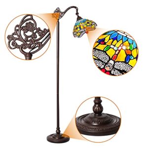 Capulina Tiffany Floor Lamp Grapefruit Orange Dragonfly Style Arched Gooseneck Adjustable Angle Stained Glass Reading Floor Light for Living Room Bedroom