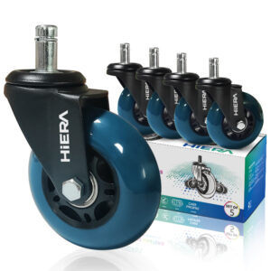 hiera office chair caster wheels gifts set of 5 – protect all your floors – 3” heavy duty replacement desk chair casters m11*22 stem – best protection for your floors (blue)