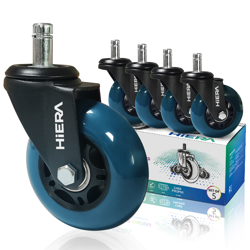 Hiera Office Chair Caster Wheels Gifts Set of 5 - Protect All Your Floors - 3'' Heavy Duty Replacement Desk Chair Casters M11*22 Stem - Best Protection for Your Floors (Blue)