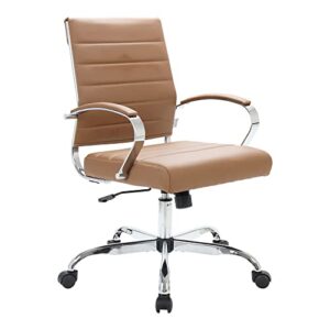 leisuremod benmar modern mid-back adjustable swivel leather office chair (brown)
