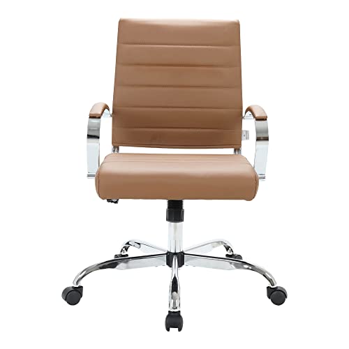 LeisureMod Benmar Modern Mid-Back Adjustable Swivel Leather Office Chair (Brown)