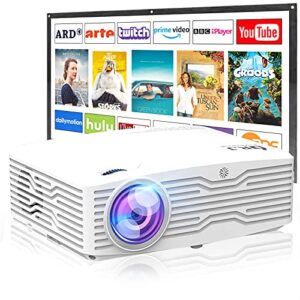 upgraded native 1080p projector, 9500lumens full hd projector, smartphone synchronization, compatible with tv stick/ps4/dvd player/hdmi/av/vga for indoor and outdoor movies