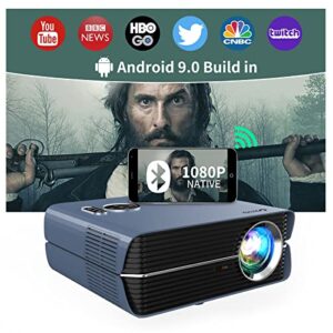 smart projector with wifi & bluetooth, 1080p native wireless home theater projector with android 9.0 & touch panel, indoor outdoor movie projector airplay/hdmi/usb/rj45 for phone laptop tv stick dvd