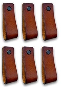 brute strength – leather drawer pulls – cognac – 6 pcs – 6-1/2 x 1 ’’ – leather handle – leather dresser pulls – cabinet knobs dresser knobs – dresser handles