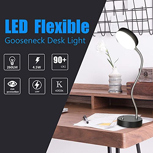 MingBright Flexible Gooseneck LED Desk Lamp Reading Light Office Table Lamp with 21 LEDs 4000K Natural White Eye Protection Desk Light for Reading, Office or Night Light