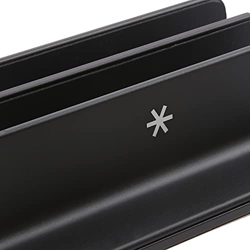 Vertical Laptop Stand - for Desk Organization with Dual Slot Adjustable Riser, Compatible with Asus, Chromebook, Dell, HP, MacBook, Razer, Samsung, Surface, Compact Portable Holder, Aluminum, Black