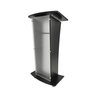 Acrylic Church Podium Pulpit Debate Conference Lectern Plexiglass Lucite Black Wood Shelf Cup Holder on Wheels 1803-5-BLACK-NPF