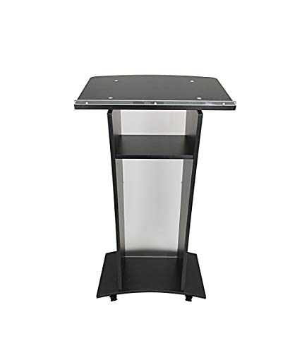 Acrylic Church Podium Pulpit Debate Conference Lectern Plexiglass Lucite Black Wood Shelf Cup Holder on Wheels 1803-5-BLACK-NPF