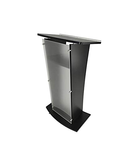 Acrylic Church Podium Pulpit Debate Conference Lectern Plexiglass Lucite Black Wood Shelf Cup Holder on Wheels 1803-5-BLACK-NPF