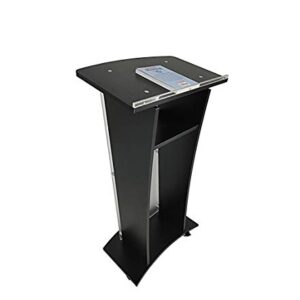 Acrylic Church Podium Pulpit Debate Conference Lectern Plexiglass Lucite Black Wood Shelf Cup Holder on Wheels 1803-5-BLACK-NPF