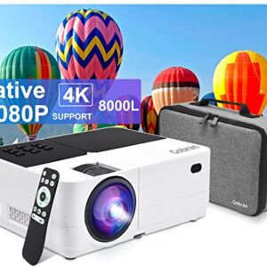 Portable Native Short Throw 1080P Projector, 8000L Full HD Mini LED Home Hheater Bedroom Projector, Outdoor Movie Projector Support 4K Display,Compatible with TV Stick,HDMI,VGA,TF,AV USB