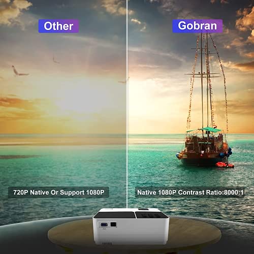 Portable Native Short Throw 1080P Projector, 8000L Full HD Mini LED Home Hheater Bedroom Projector, Outdoor Movie Projector Support 4K Display,Compatible with TV Stick,HDMI,VGA,TF,AV USB