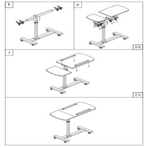 COSDACE Foldable Laptop Table for Sofa, Adjustable Height Desk Table Workstation Rolling Table, Portable Overbed Mobile Computer Table with Wheeled & Metal Frame for Home, Office, Study