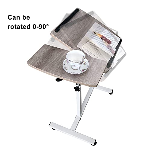 COSDACE Foldable Laptop Table for Sofa, Adjustable Height Desk Table Workstation Rolling Table, Portable Overbed Mobile Computer Table with Wheeled & Metal Frame for Home, Office, Study