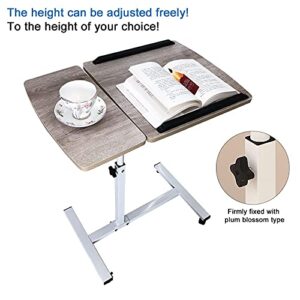 COSDACE Foldable Laptop Table for Sofa, Adjustable Height Desk Table Workstation Rolling Table, Portable Overbed Mobile Computer Table with Wheeled & Metal Frame for Home, Office, Study