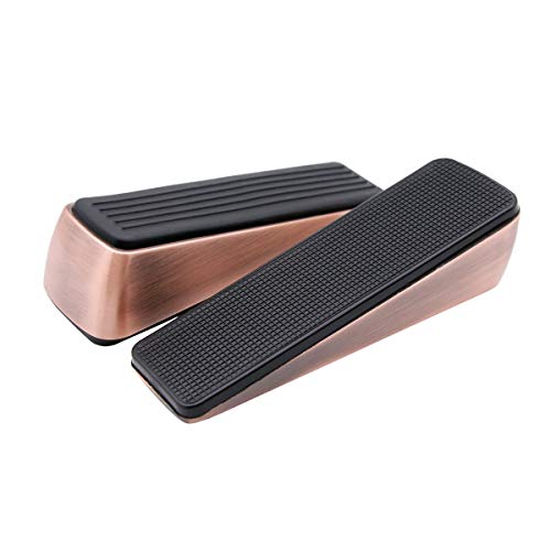 2 Door Stoppers Heavy Duty Stainless Steel Door Wedge Metal Doorstop Bumper Buffer with Rubber (Brown)