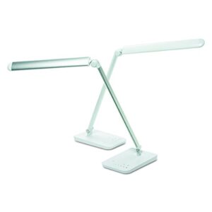 safco products 1001wh vamp led modern abs desk lamp with usb port and dimmer switch, white
