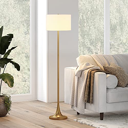 Josephine 62" Tall Floor Lamp with Fabric Shade in Brass/White