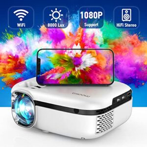 mooka wifi movie projector, portable outdoor projector 8000l support 1080p, mini smart phone projector for iphone,video projectors with carrying bag for home theater outdoor movies